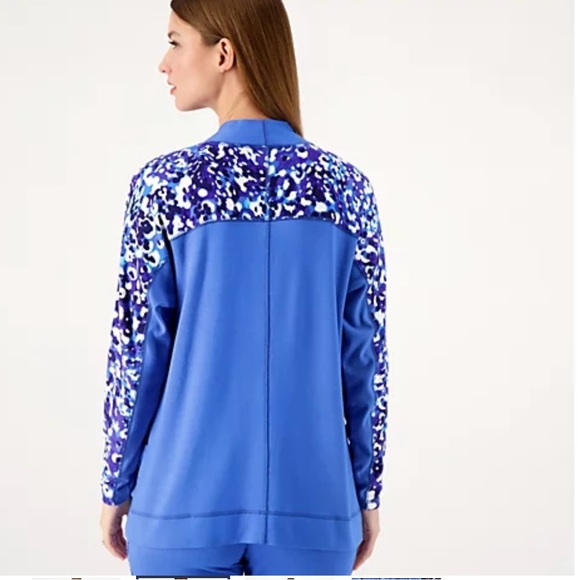 Isaac Mizrahi Live Soho Baby French Terry Open Front Cardigan Pitch Black Medium - Picture 4 of 6